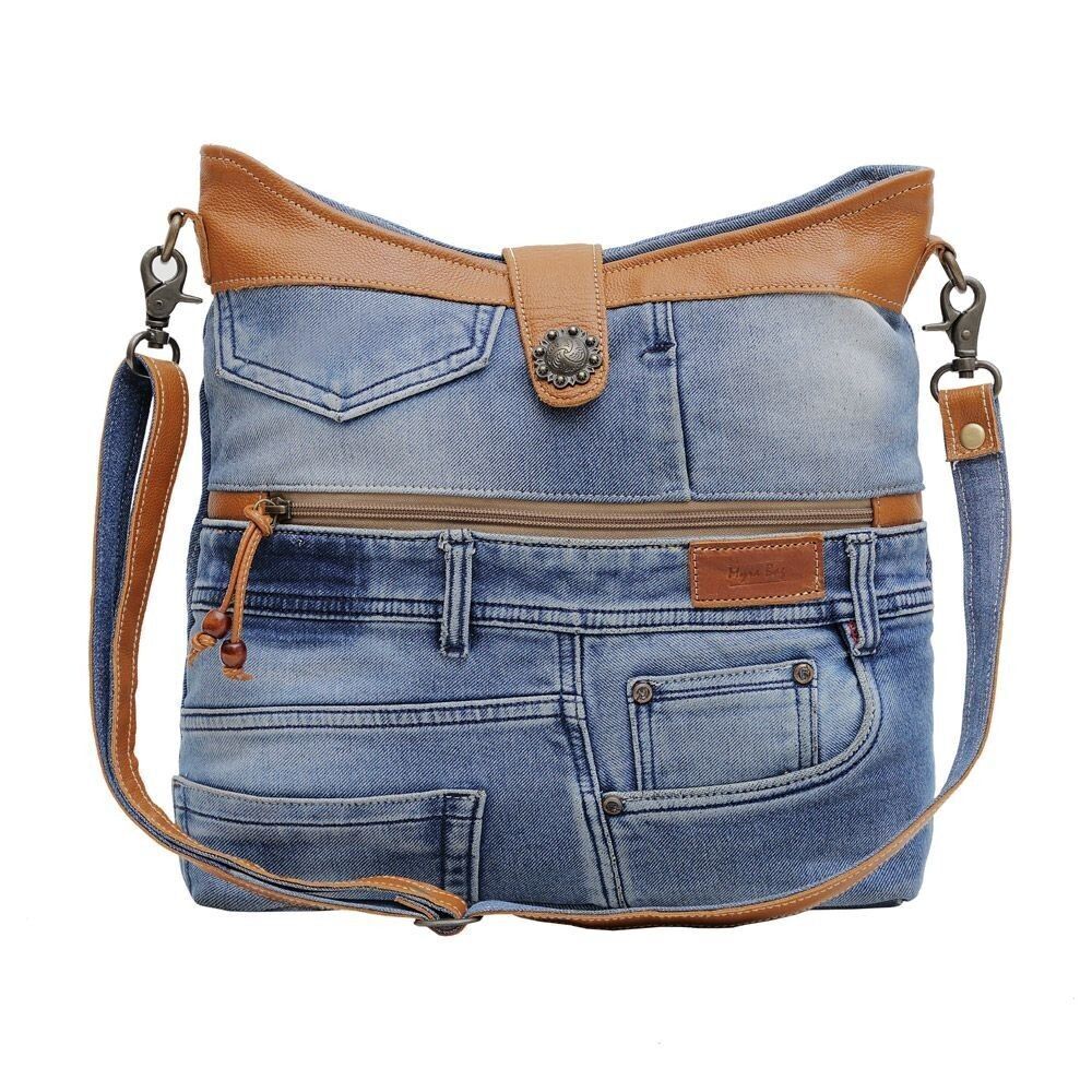 Myra Bag Handmade Janesa Shoulder Bag Upcycled Canvas & Cowhide Leather